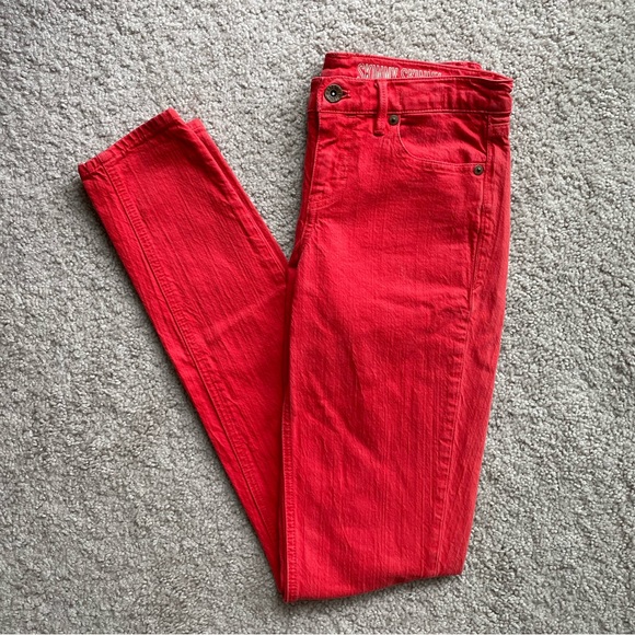 Madewell Skinny Mid-rise Jeans Size 24, Coral Red Orange Wash Denim Bright - Picture 1 of 15